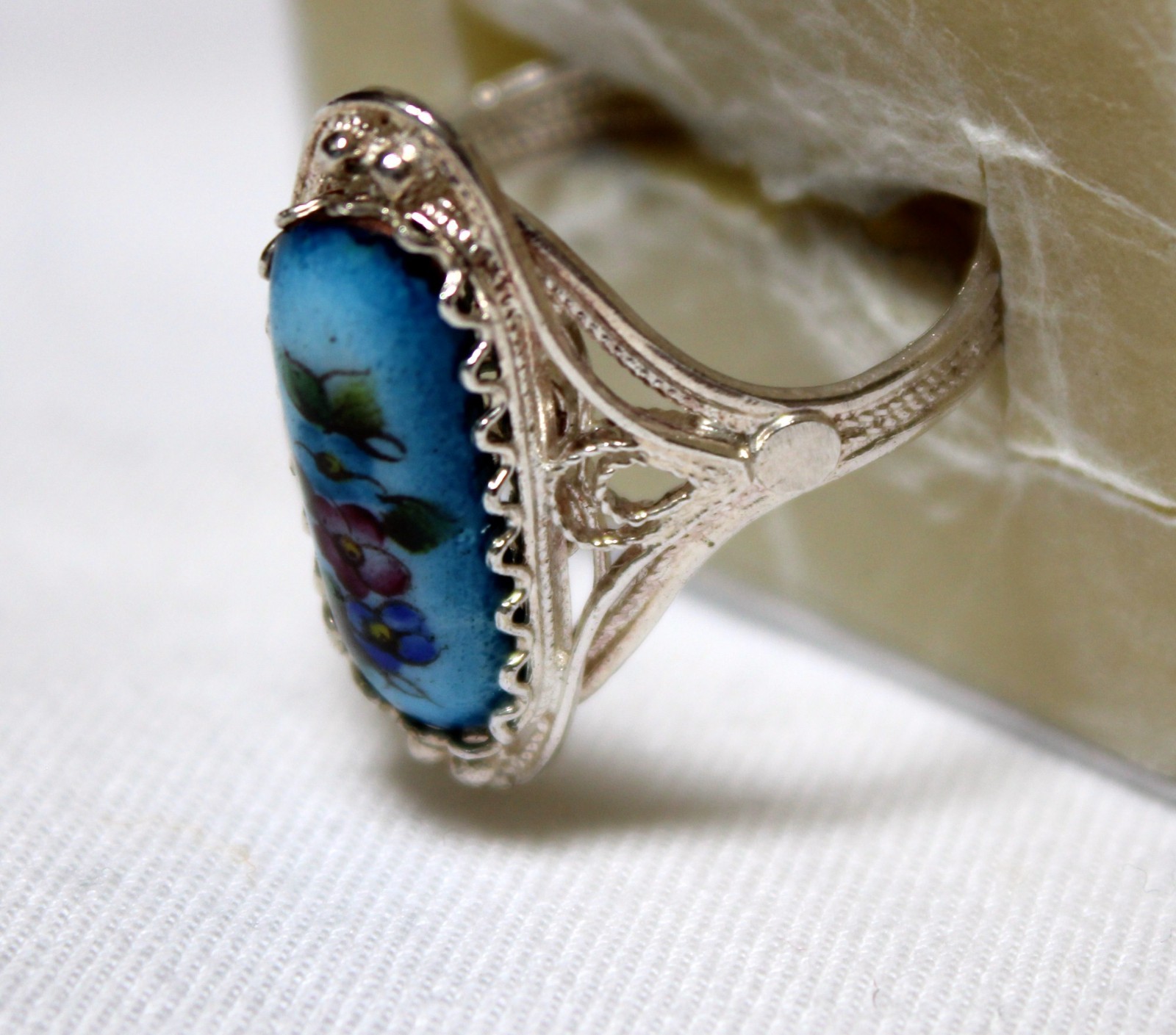 Vintage Russian Hand Painted Enamel Rings 4 Variation Finift Technique #89,92,98