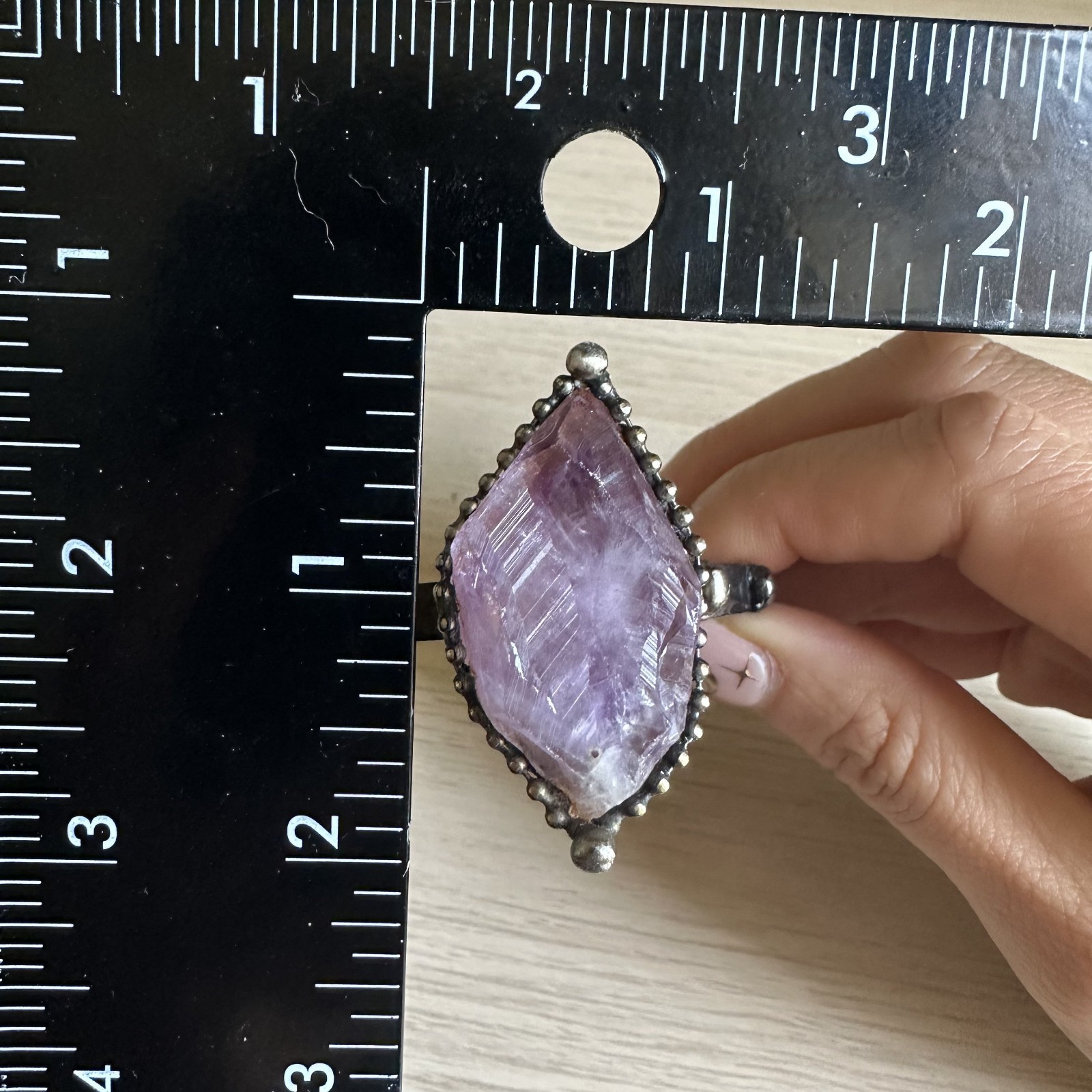 Amethyst Raw Shape Brass Adjustable Statement Bangle- New no tag