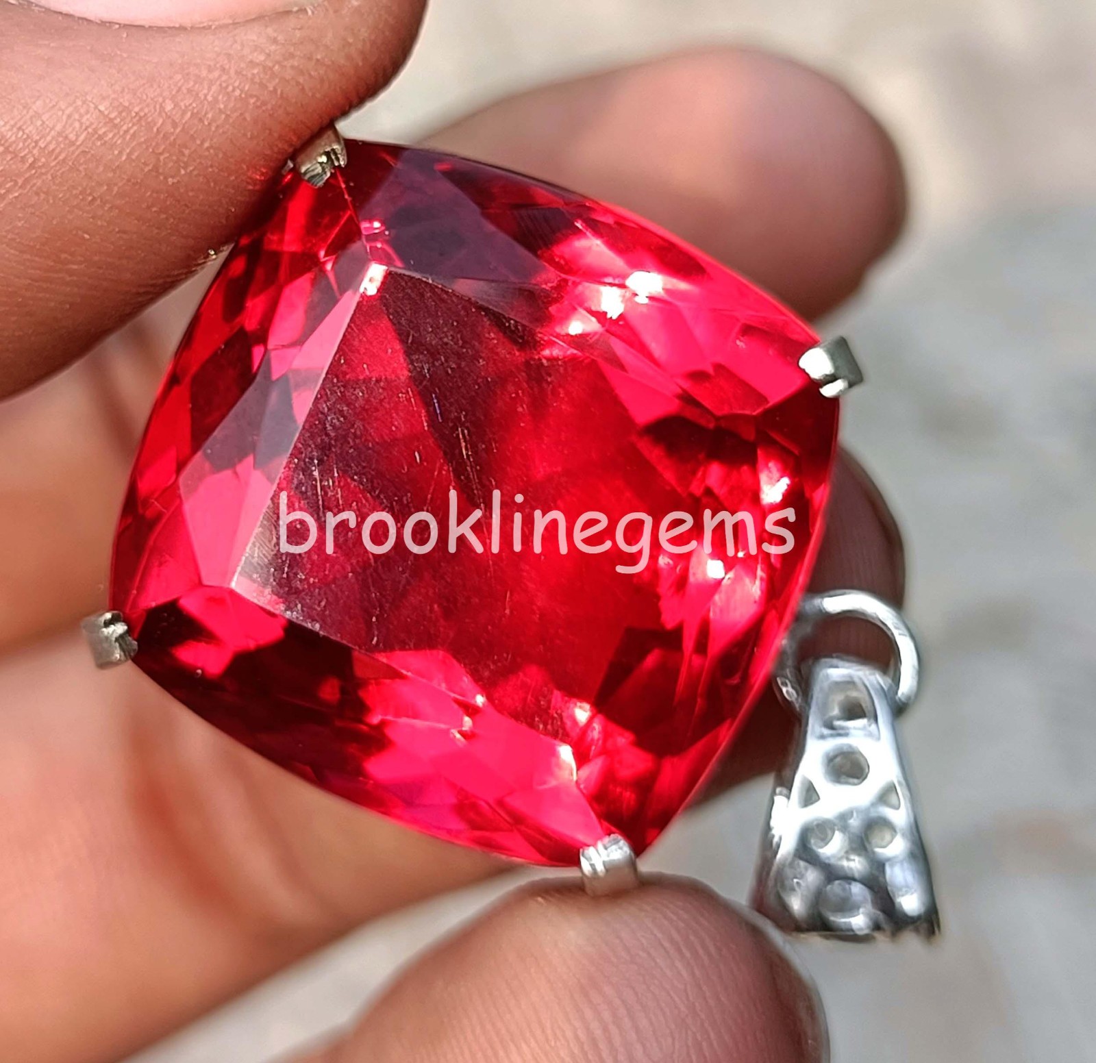 90 Ct Natural Red Ruby Cushion Cut EGL 925 Silver Pendant With Free Chain 6FGM