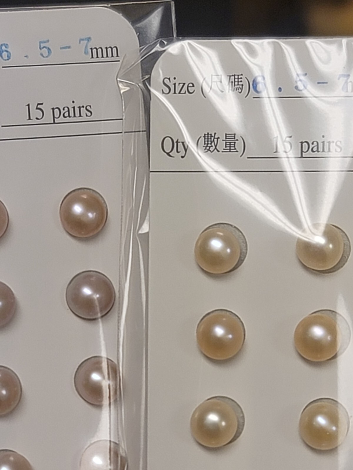 2 Cards Each 30 Pearls Real Pearls 1 Peach 1 Blush Pink Natural Color 6.5 – 7 MM