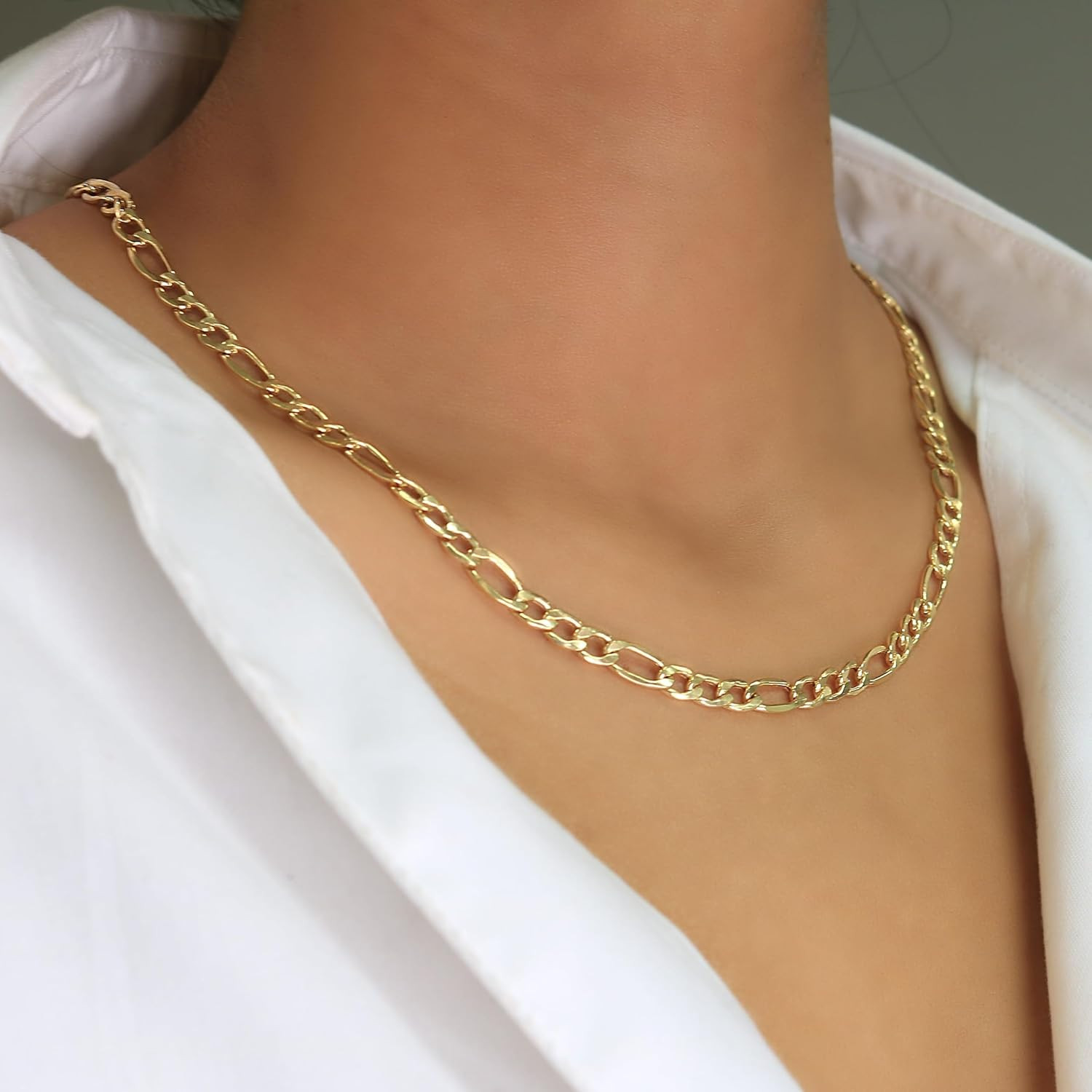 14K Yellow Gold Figaro Link Chain Necklace 4.5mm (16″-30″)