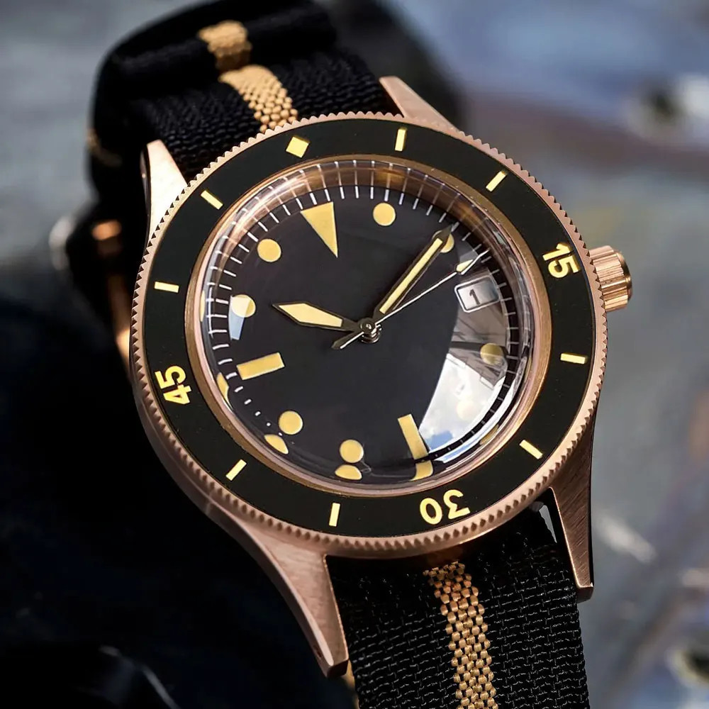 Tandorio 50 Fathoms Real CUSN8 Solid Bronze NH35A Auto Vintage Men Watch 20ATM