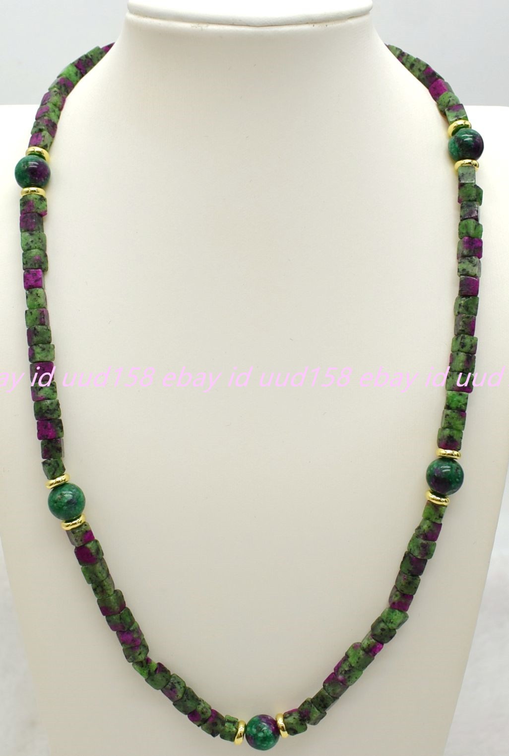 Fashion Natural 5x5mm Red Green Zoisite Gemstone Square Beads Necklace 16-36in