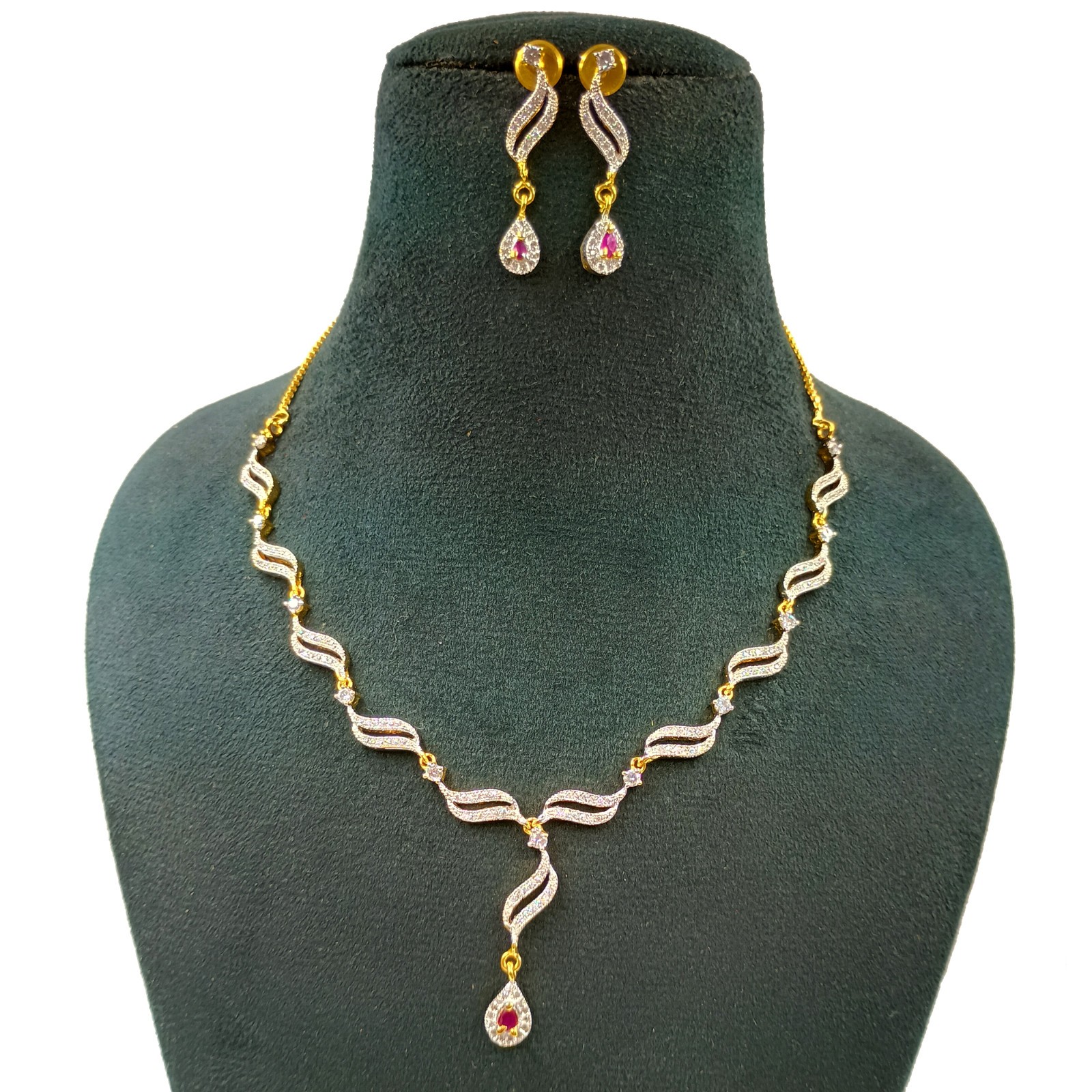 Indian Ethnic 22k Gold Plated Ruby CZ Diamond Bridal Choker Necklace Set
