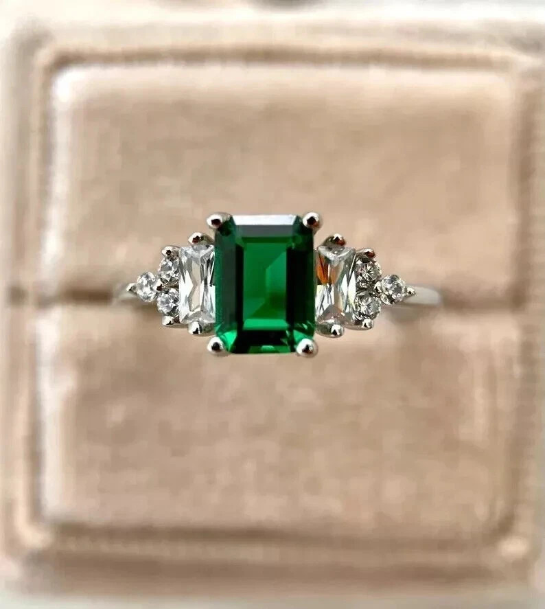 2Ct Emerald Lab Created Diamond Women’s Engagement Ring 14K White Gold Plated