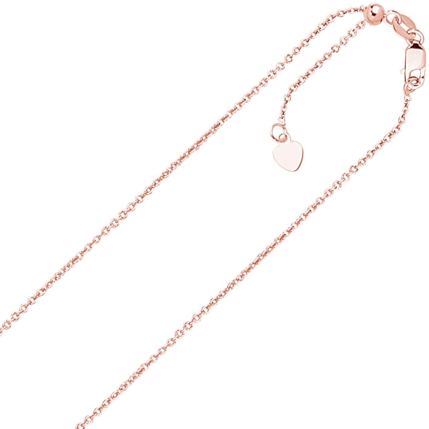 0.9mm Solid Adjustable Cable Chain Necklace REAL 14K Rose Pink Gold Up To 22″