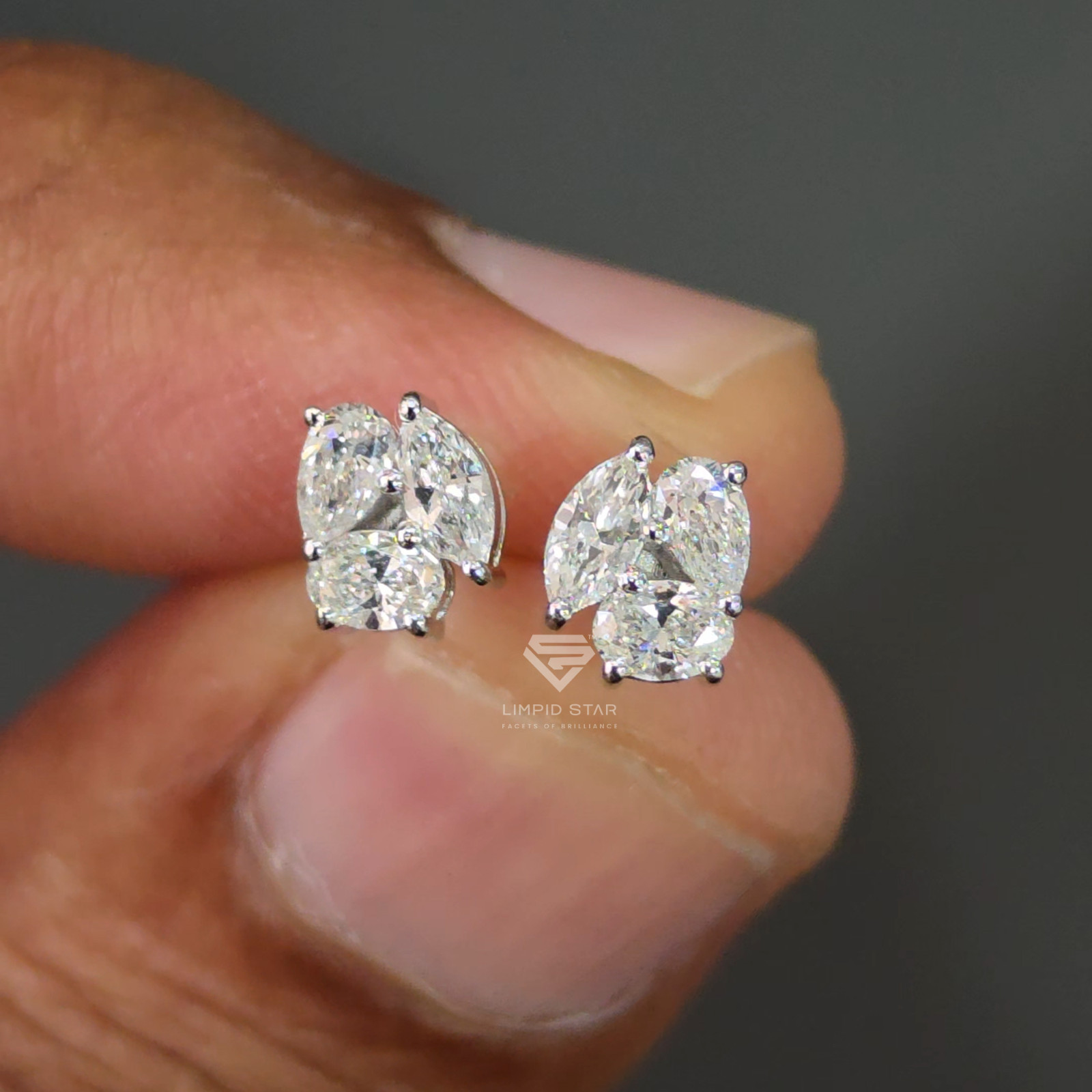 Fancy Lab Grown Diamond Stud Earrings Cluster 0.55ct VVS-VS EF IDT Certified