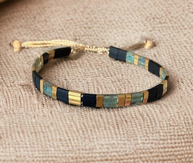 Simple Bohemian Tila Flat Woven Stripe Beads American Beaded Minimalist Bracelet