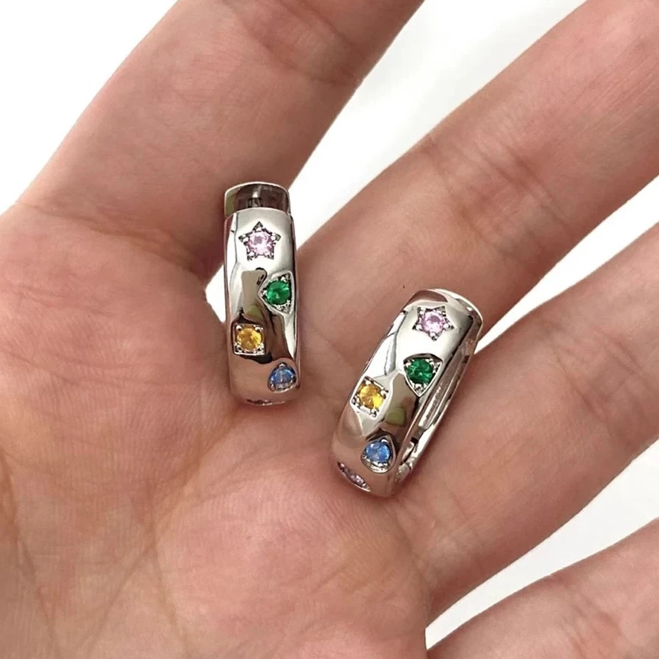 18K Gold Plated Colorful CZ Chunky Hoop Earrings Women Statement Jewellery Gift