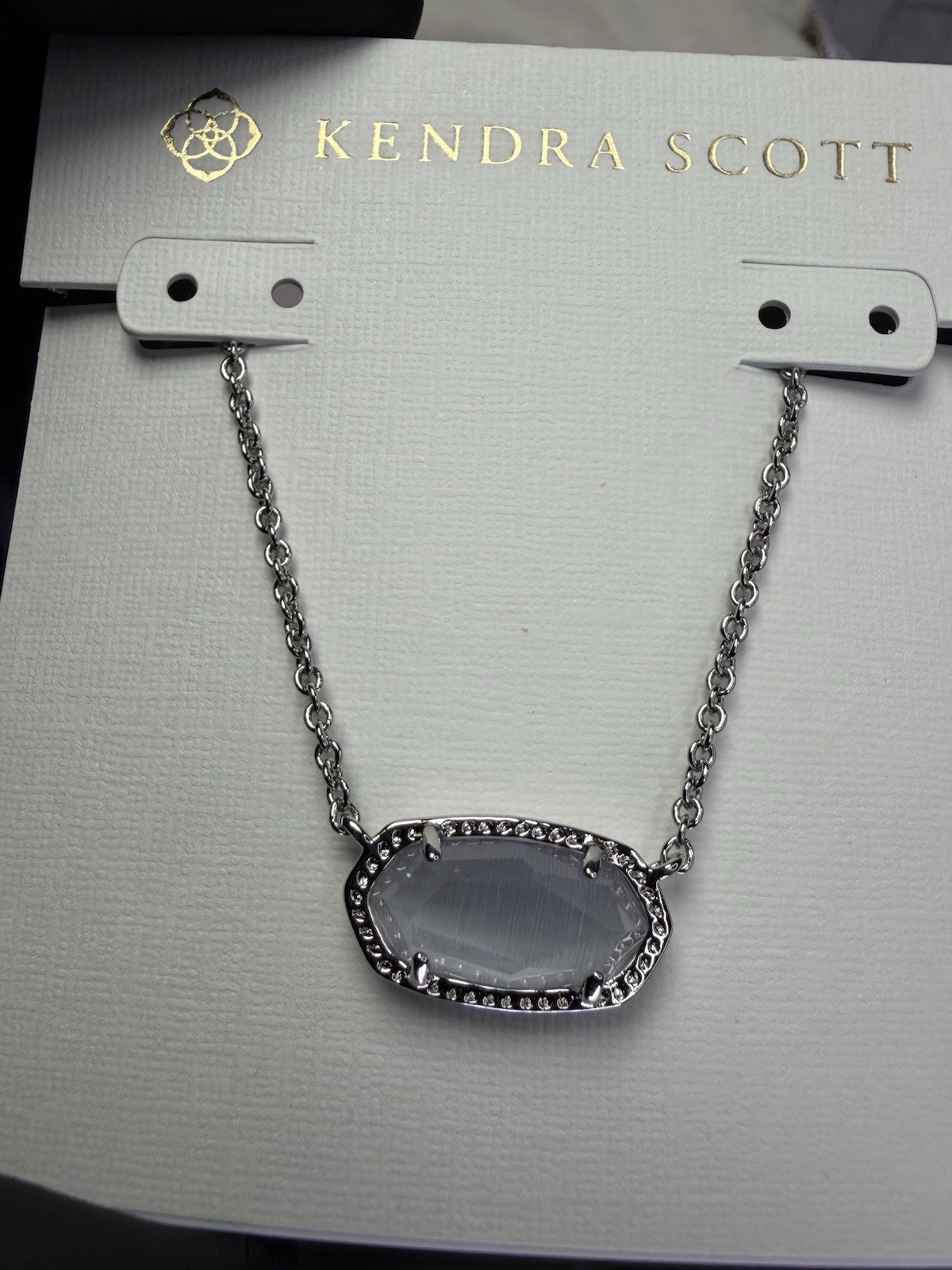 Kendra Scott Silver Tone Cable Chain Necklace w/ Oval Gray Prong Pendant