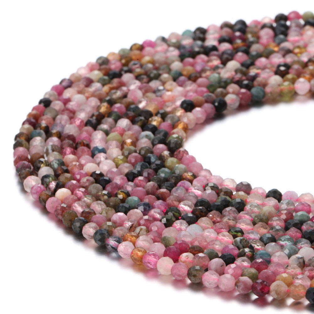Multi Color Tourmaline Faceted Round Size 2mm 3mm 4mm 15.5″ Strand