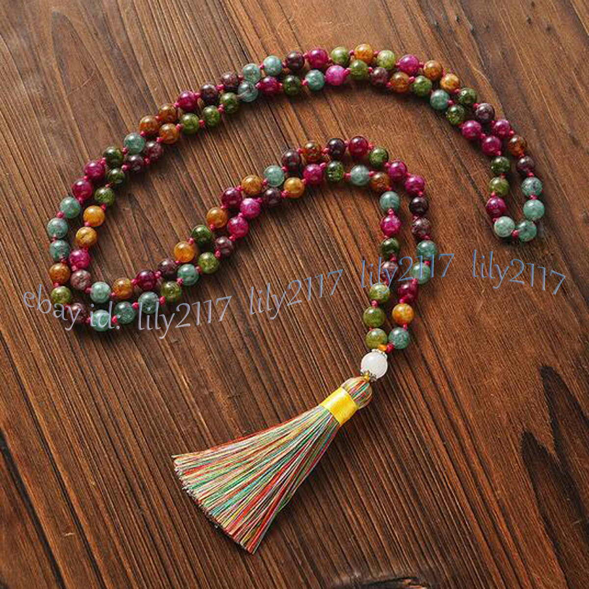Natural Multicolor Tourmaline Gems 108 Prayer Beads Tibet Buddhist Mala Necklace
