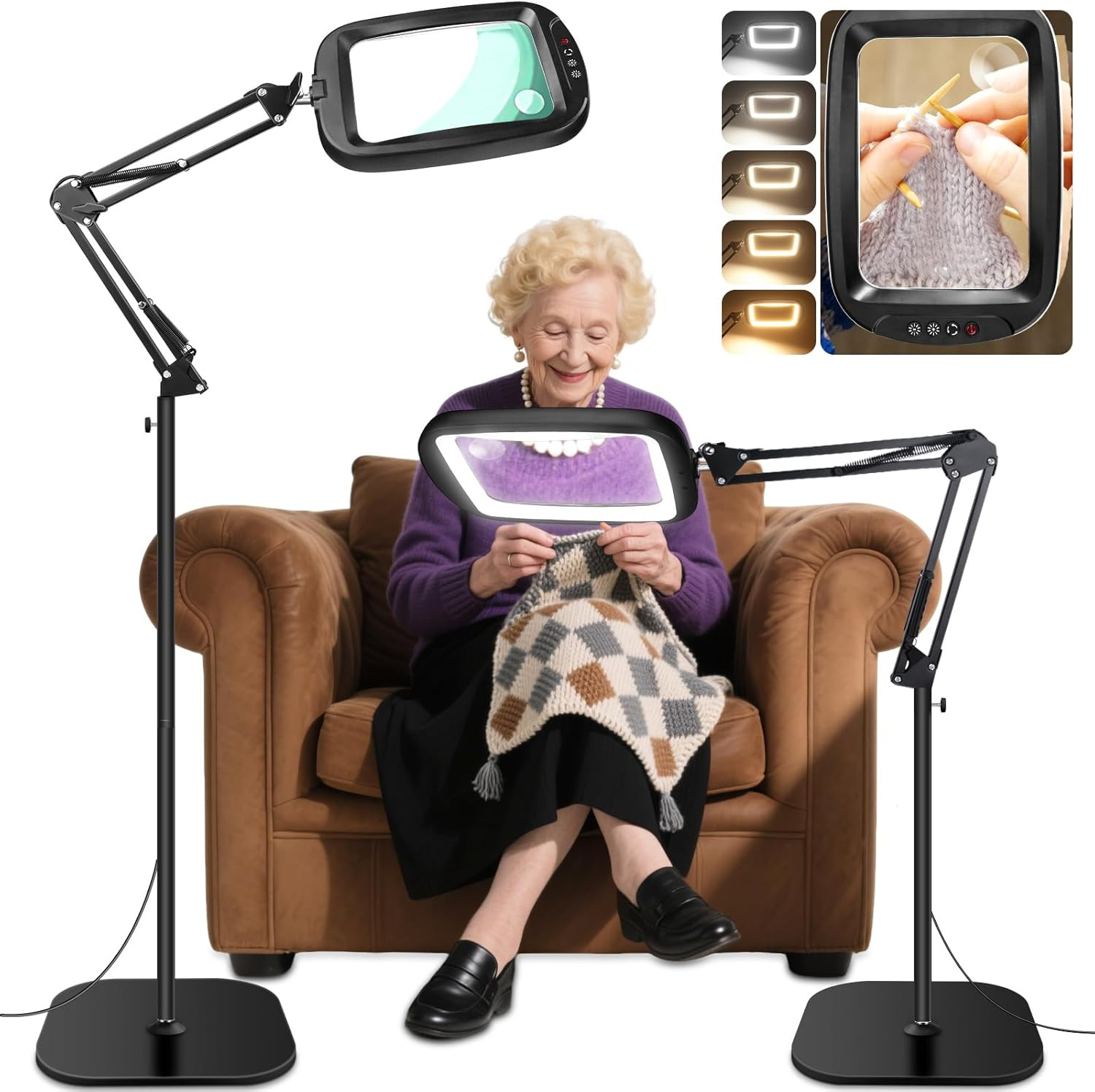 30X 10X Extra Large Floor Magnifying Glass with Light and Stand,7-Inch Adjustabl