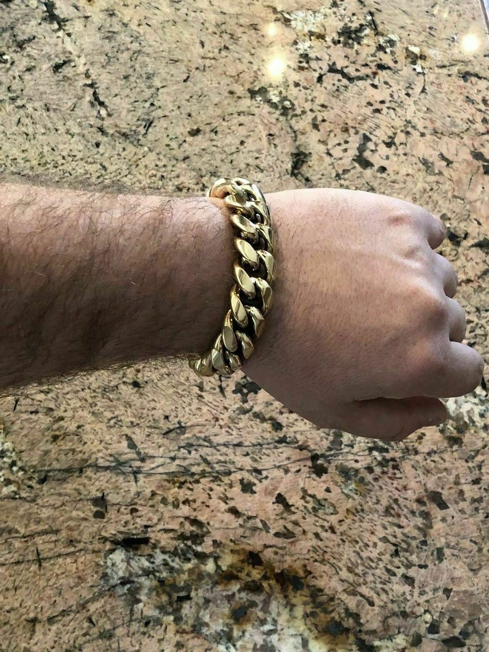 18mm Cuban Miami Link Bracelet Kilo Chain Set 14k Gold Plated Stainless Steel