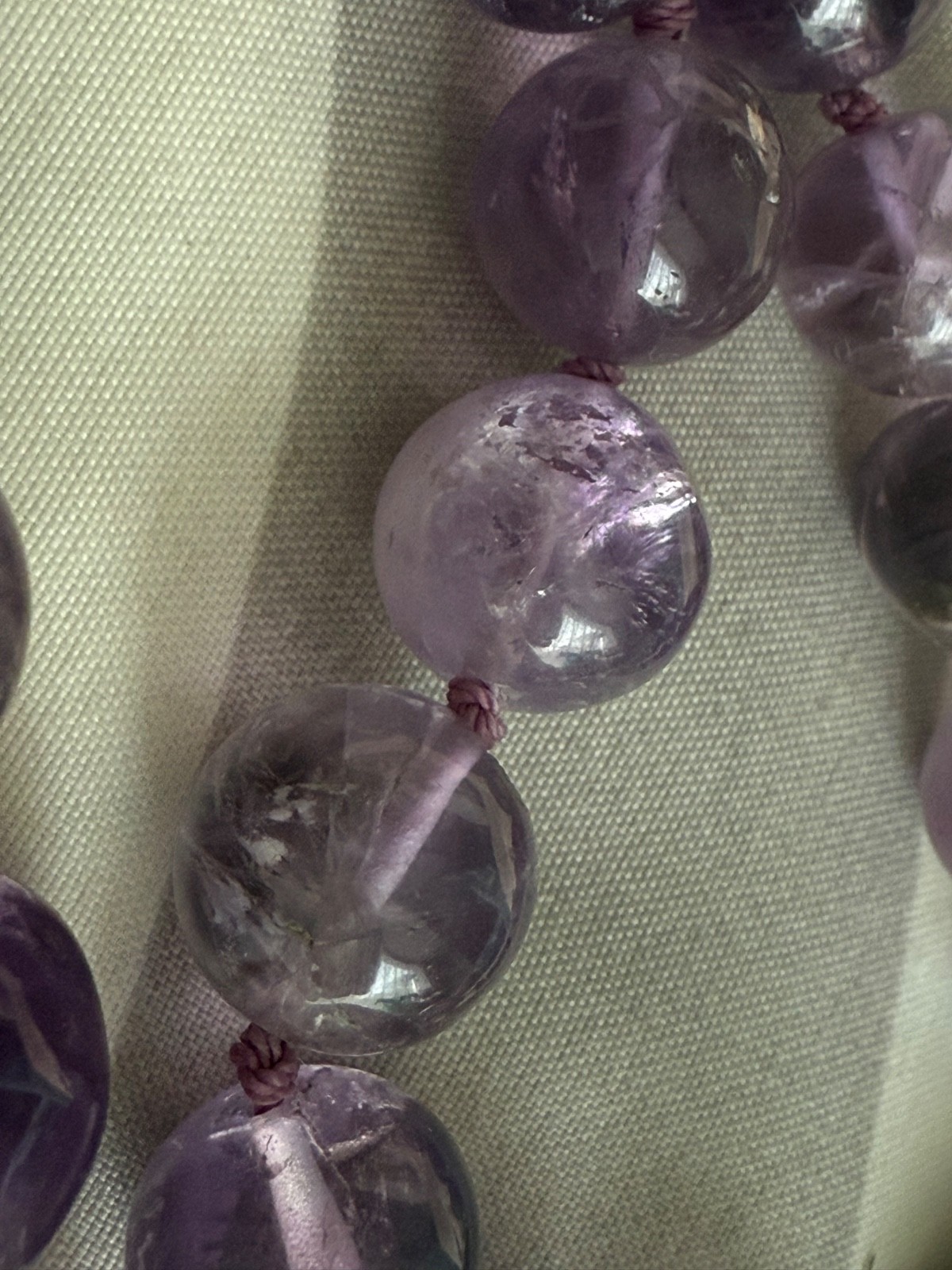 Hand polished amethyst 41 beaded graduated knotted 21.5” necklace