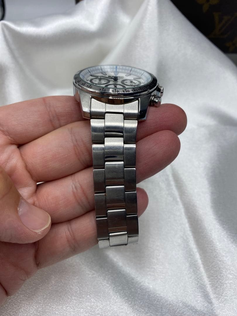 SEIKO Chronograph White Dial 100M Watch 40mm Wrist 20.5cm Date 6t63-00d0 Japan