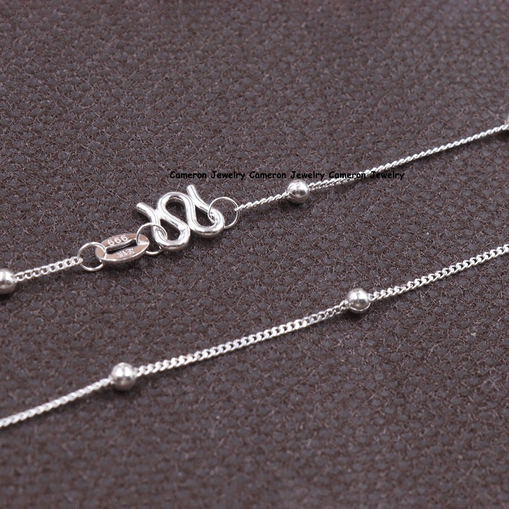 Pure S999 Fine Silver 999 Satellite Beads Chain Curb Link Necklace 2-3g 17.9inch