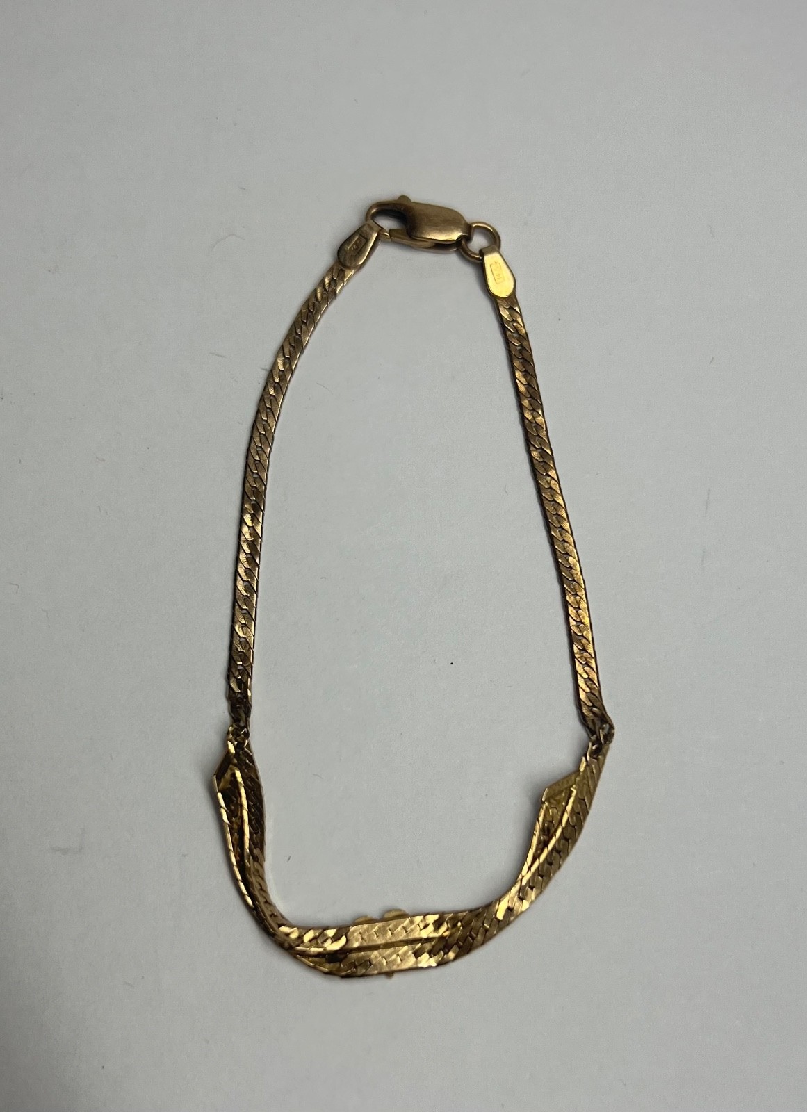Vintage 14k Solid Yellow Gold Double Herringbone Heart Bracelet 7.5″ 3.88g