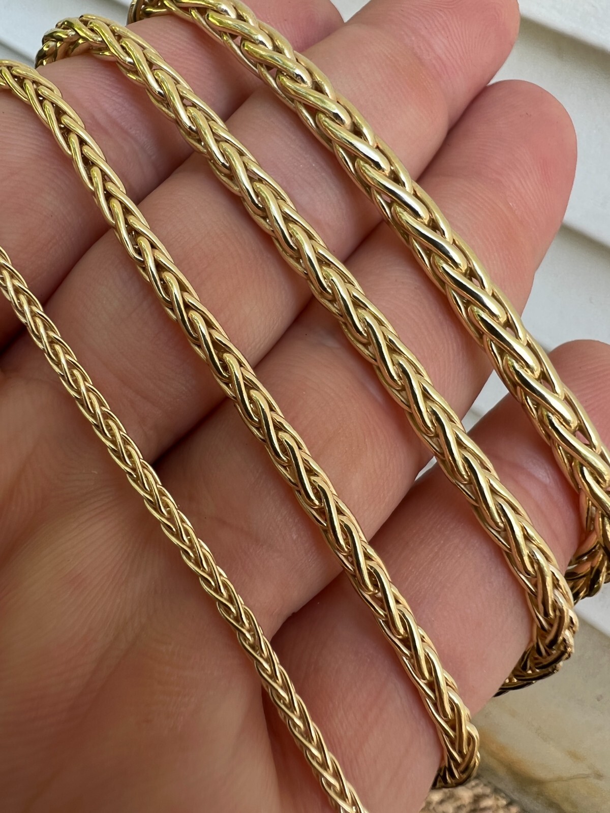 Real 14k Gold Plated 925 Sterling Silver Spiga Rope Wheat Chain Necklace 2-5mm