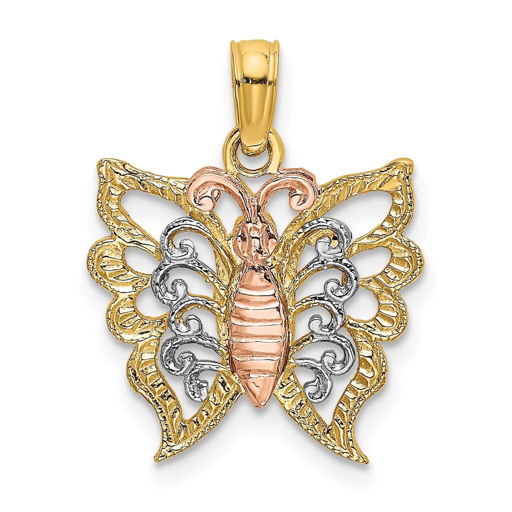 14k Two-tone Gold w/White Rhodium Butterfly Cut-Out Pendant