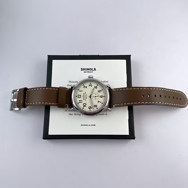 Men Shinola Runwell Argonite 1069 Cream Dial Quartz New Watch 41mm Leather Strap