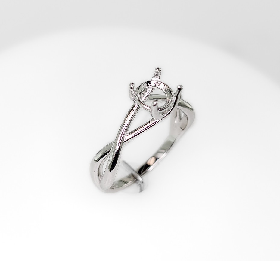 6 mm Round Infinity Twist Solitaire Ring Setting Sterling Silver Rhodium Finish
