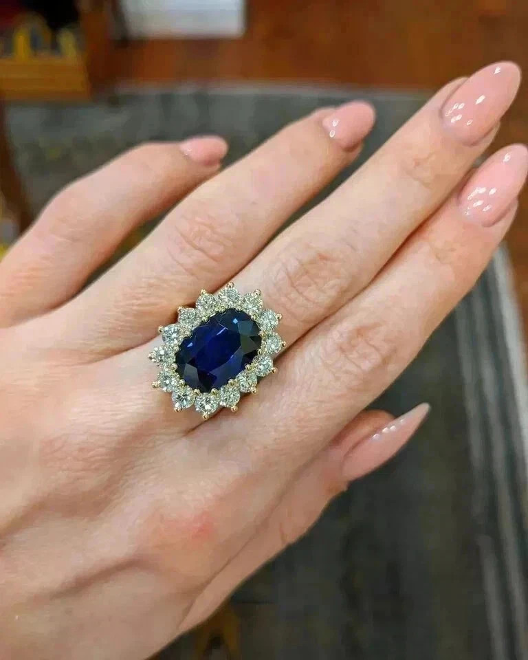 7.00 Ct Cushion Natural Sapphire Diamond Wedding Ring 14K Solid White Gold 7