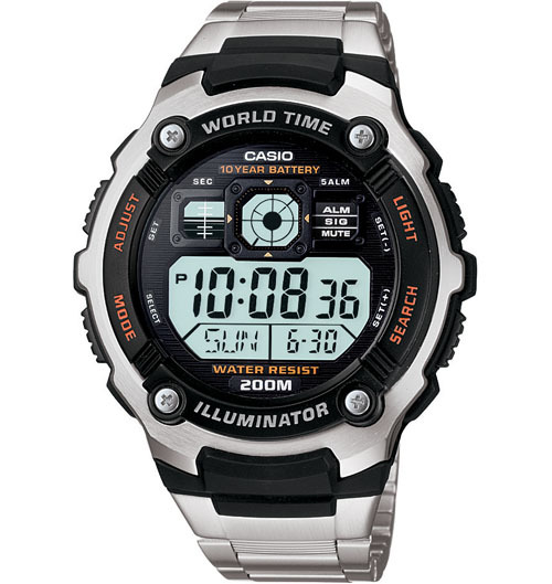 Casio AE2000WD-1AV, Watch, 5 Alarms, World Time, 200 Meter WR, 10 Year Battery