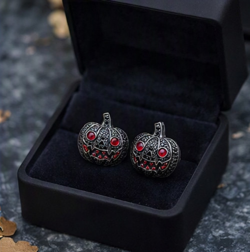 2ct SimulatedBlack Onyx/Ruby Helloween Laltrine Stud Earrings gold-plated silver