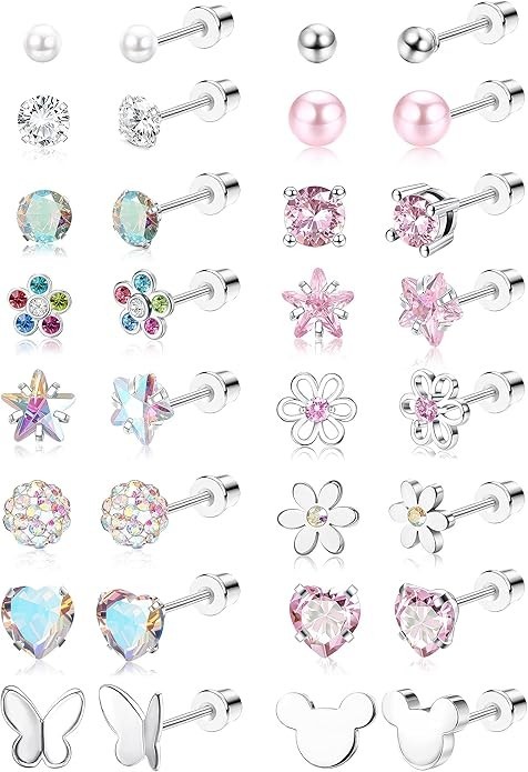16 Pairs Hypoallergenic Screw Back Earrings 316L Stainless Steel Flat Back New!!
