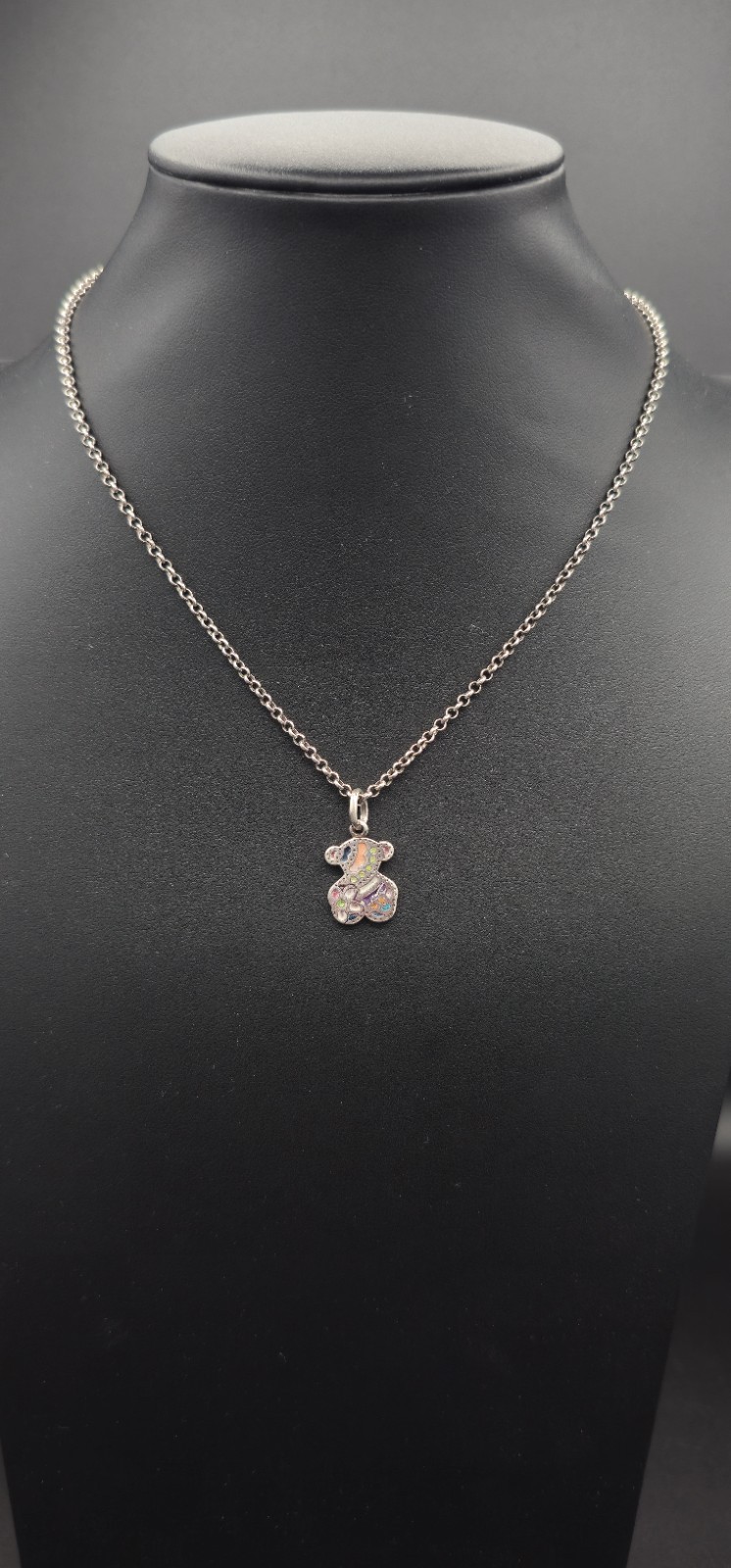 TOUS 925 Sterling Silver Enamel Teddy Bear Pendant Necklace Multicolor Spain