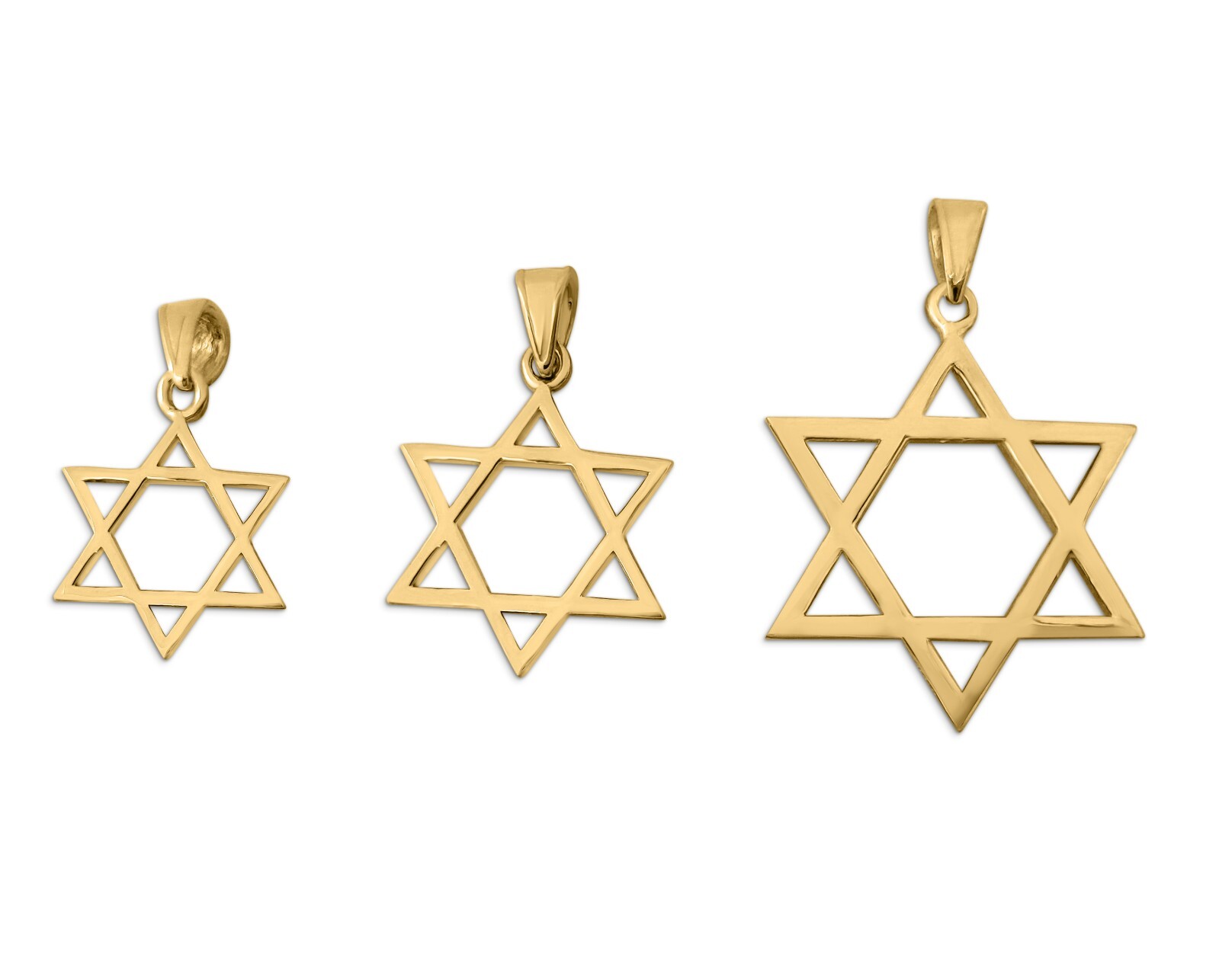 Solid 18K Yellow Gold Star of David Pendant Gold Magen David Pendant, 3 Sizes