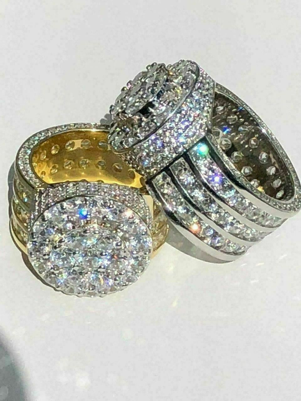 Men’s Large Solid 925 Silver 5ct CZ Pinky BIG RING 14k Gold Plated ICY HIP-HOP