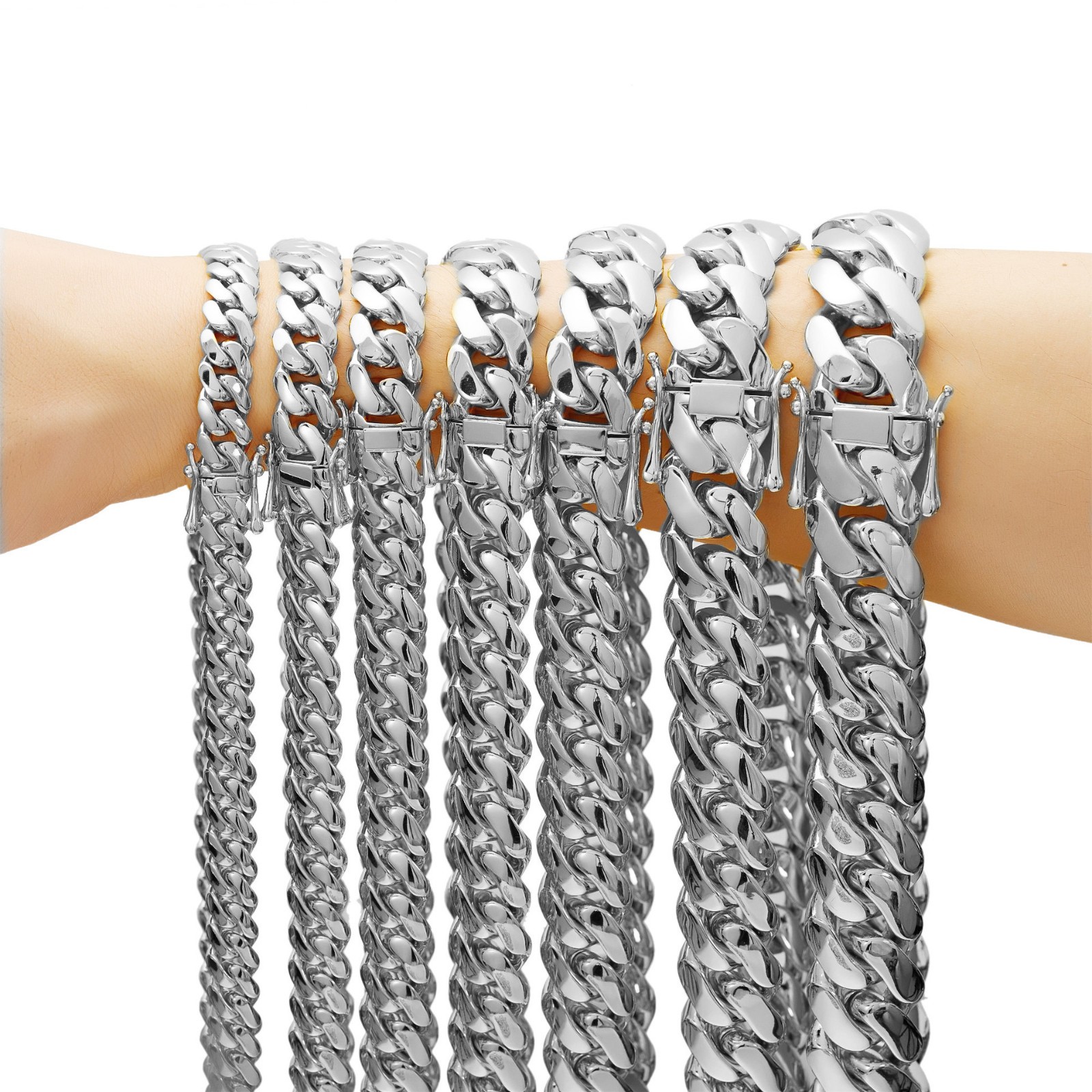 Stainless Steel Miami Hip Hop Cuban Chain Necklace Bracelet 10-22MM