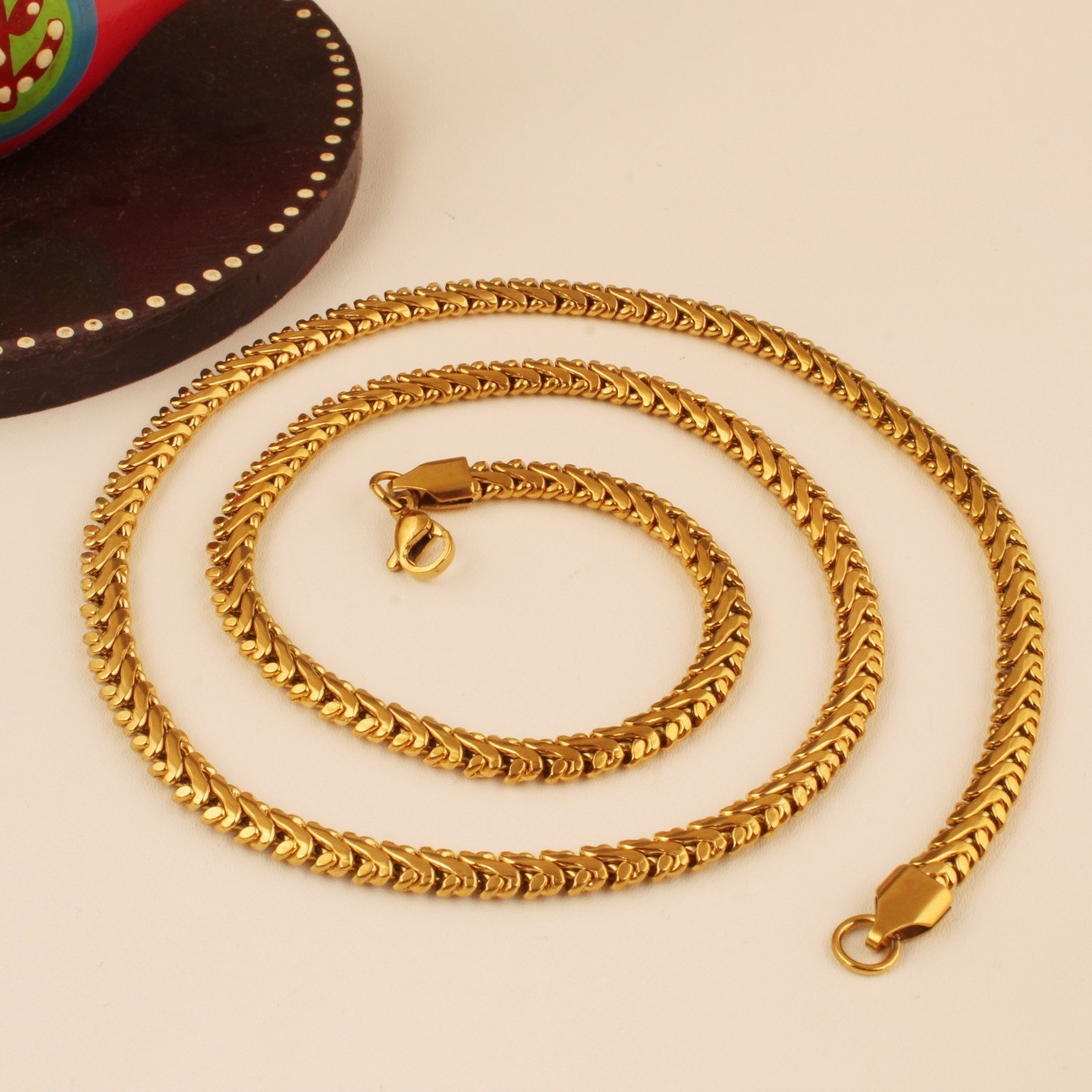 Gold Plated Premium Fishbone Chain Necklace for Men & Women Stylish Link Chain