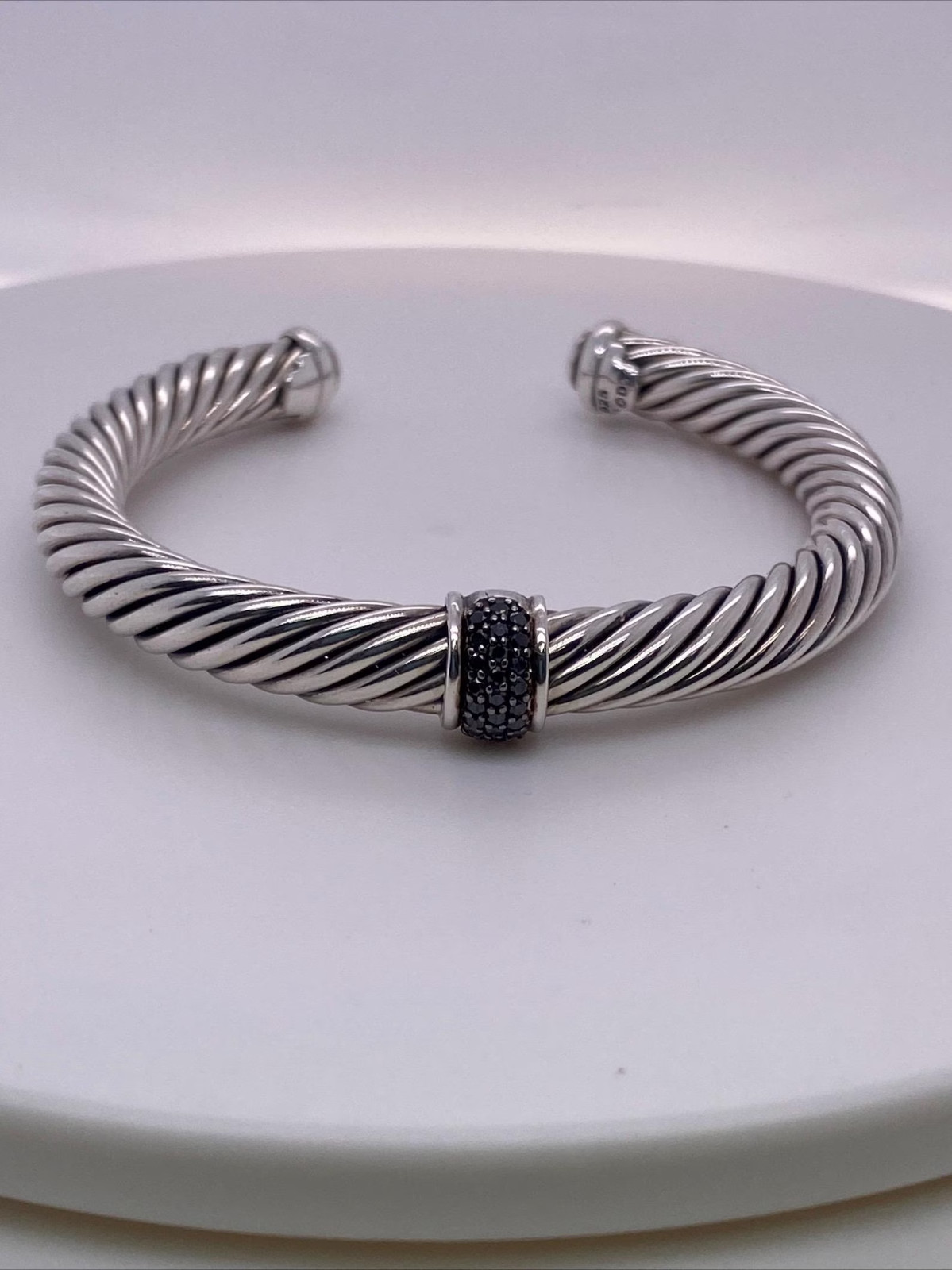 David Yurman 925 Sterling Silver 7mm Pave Black Diamond Bracelet Medium
