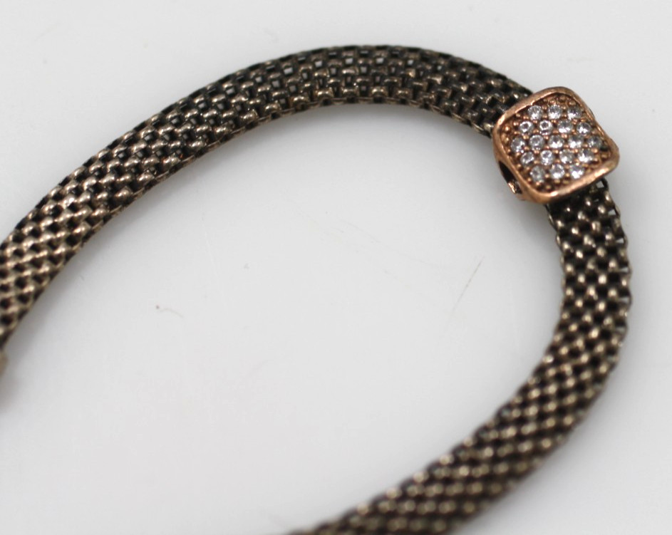 SXI 925 sterling silver vermeil charm mesh chain slide bolo bracelet 6-8″