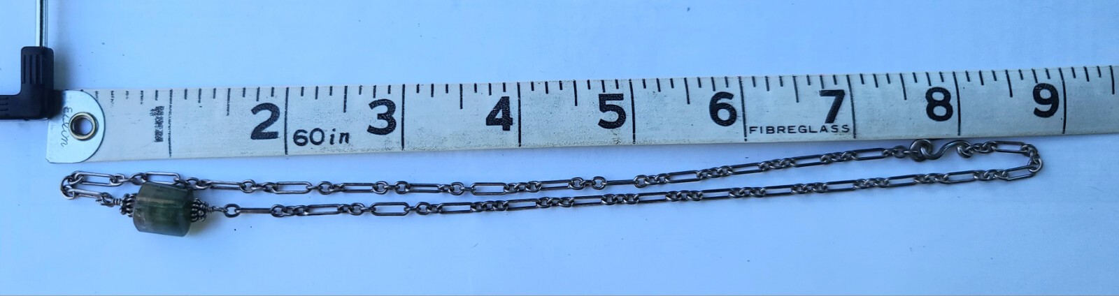 Vintage Sterling 925 Solid Silver Flourite Pendant Chain 17.75″ Necklace 3mm W