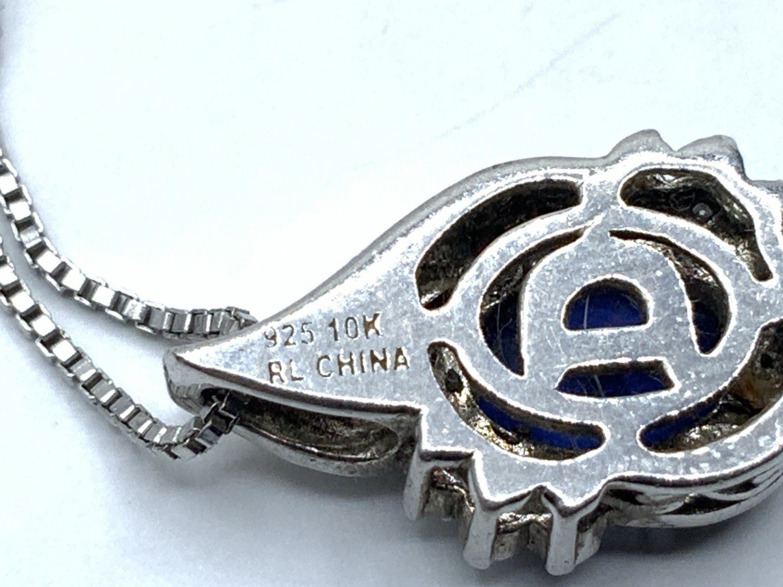RL 925 Sterling Silver 10k Yellow Gold Blue Sapphire & Diamonds Pendant Necklace