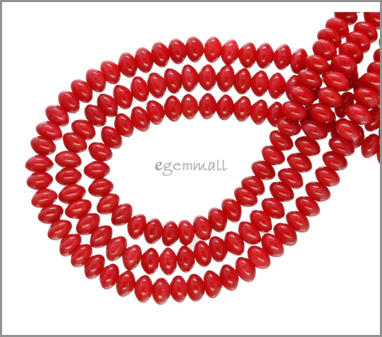 16″ Red Bamboo Coral Rondelle Roundel Beads 5mm #63066