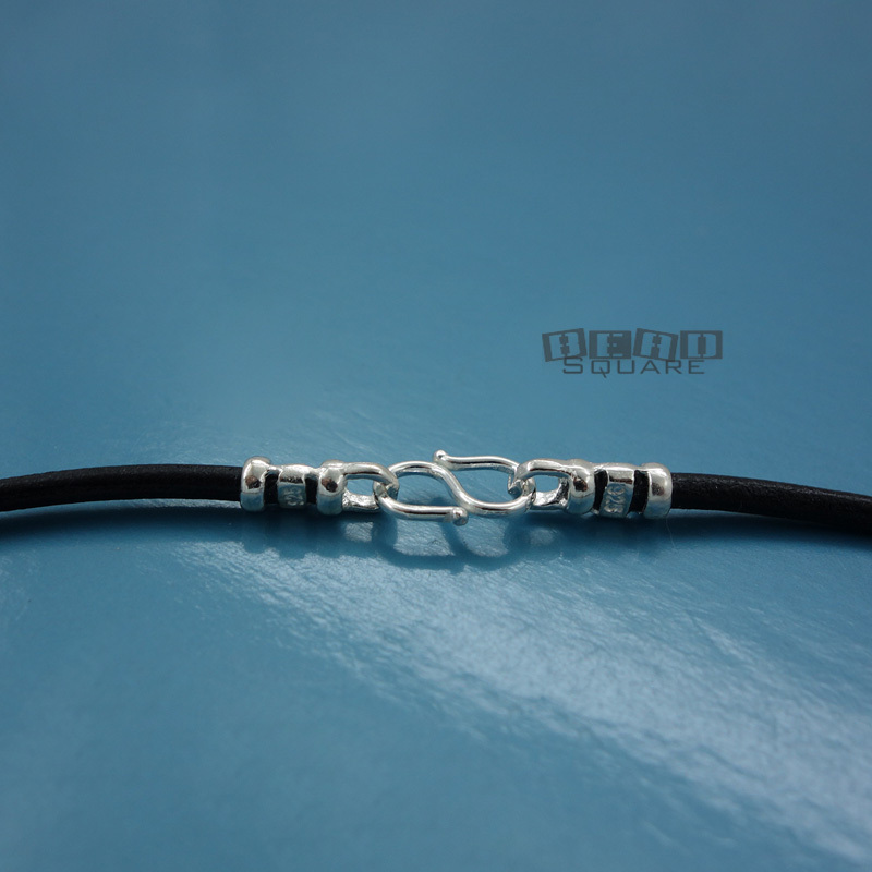 Sterling Silver 2mm Round Genuine Leather Cord Necklace w/ S Hook Clasp [12-40″]