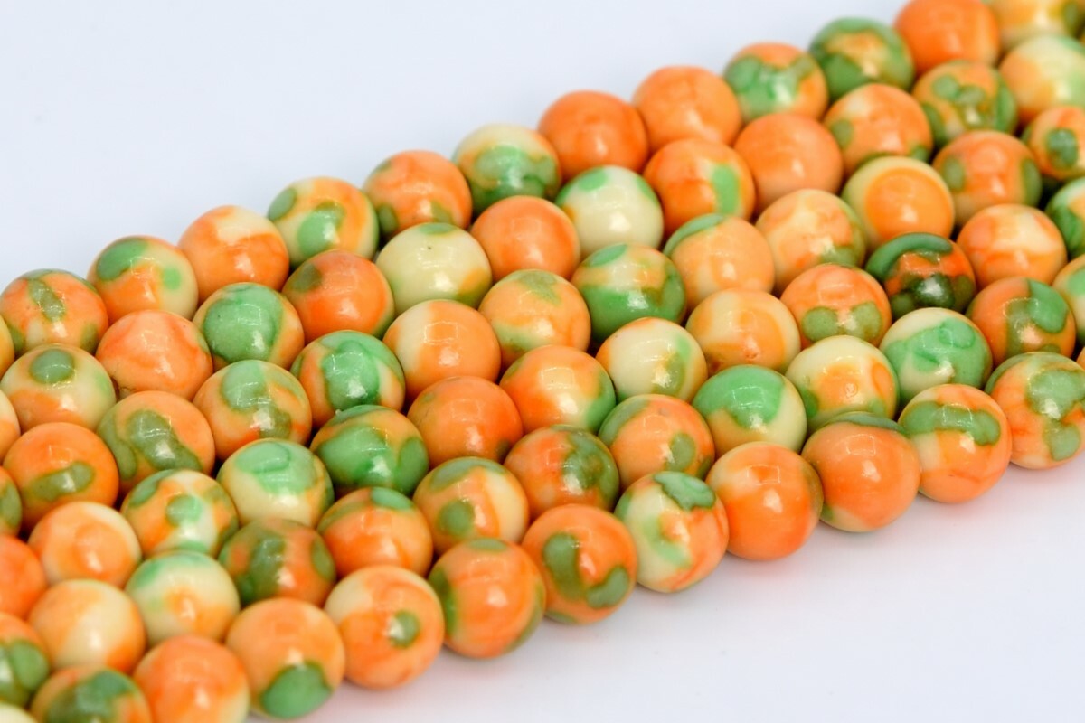 Orange & Green Rain Flower Jade Round Loose Beads 4/6/8/10/12MM