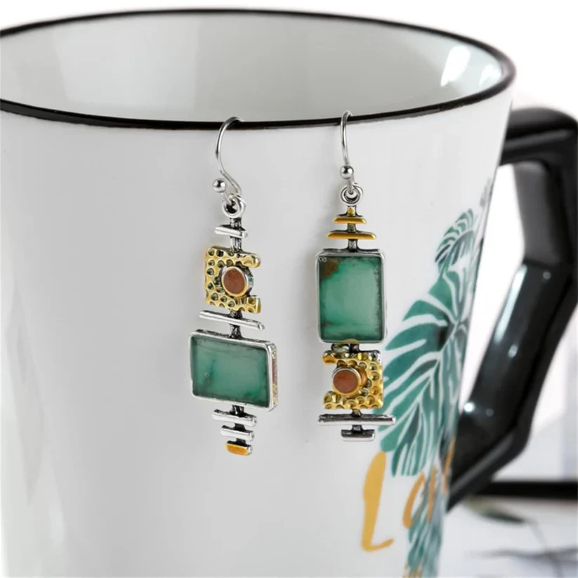 Boho Turquoise Drop Earrings Set 2 Pairs Silver Gold Tone Stone Dangle Gift