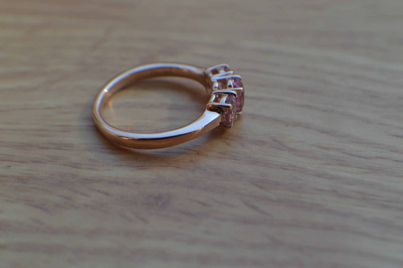 1.35ct Blush Tourmaline Three Stone Ring 18K Rose Gold over Fine Silver Size 7