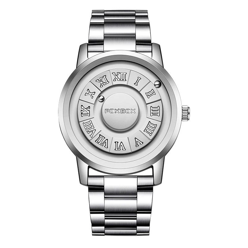 FOXBOX Man Watch Brand Creative Stainless Steel Band Scrolling Beads Quartz Wat