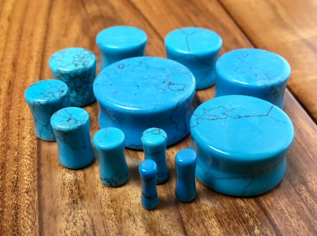 PAIR Blue Turquoise Stone Plugs Gauges – 3mm (8g) to 38mm (1.5″) available!