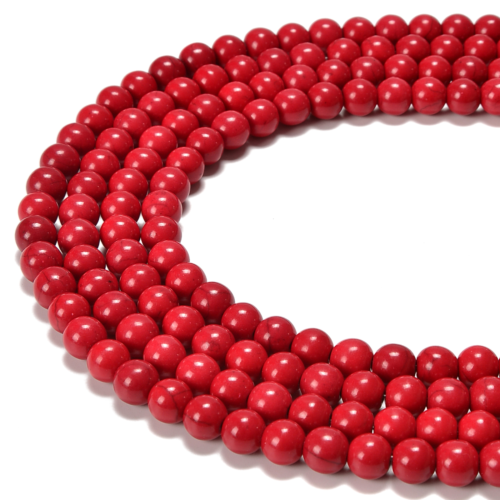 Coral Red Howlite Turquoise Smooth Round Beads Size 6mm 8mm 10mm 15.5” Strand
