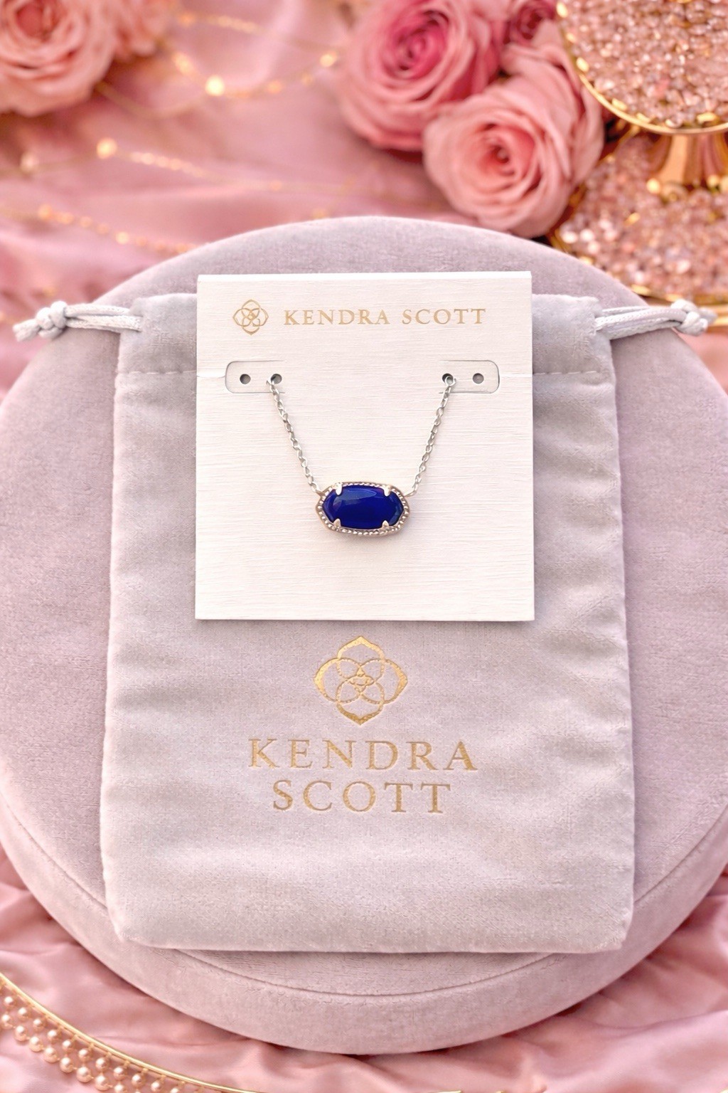 Kendra Scott Elisa Pendant Necklace, Rhodium Plated ,Cobalt Cat’s Eye