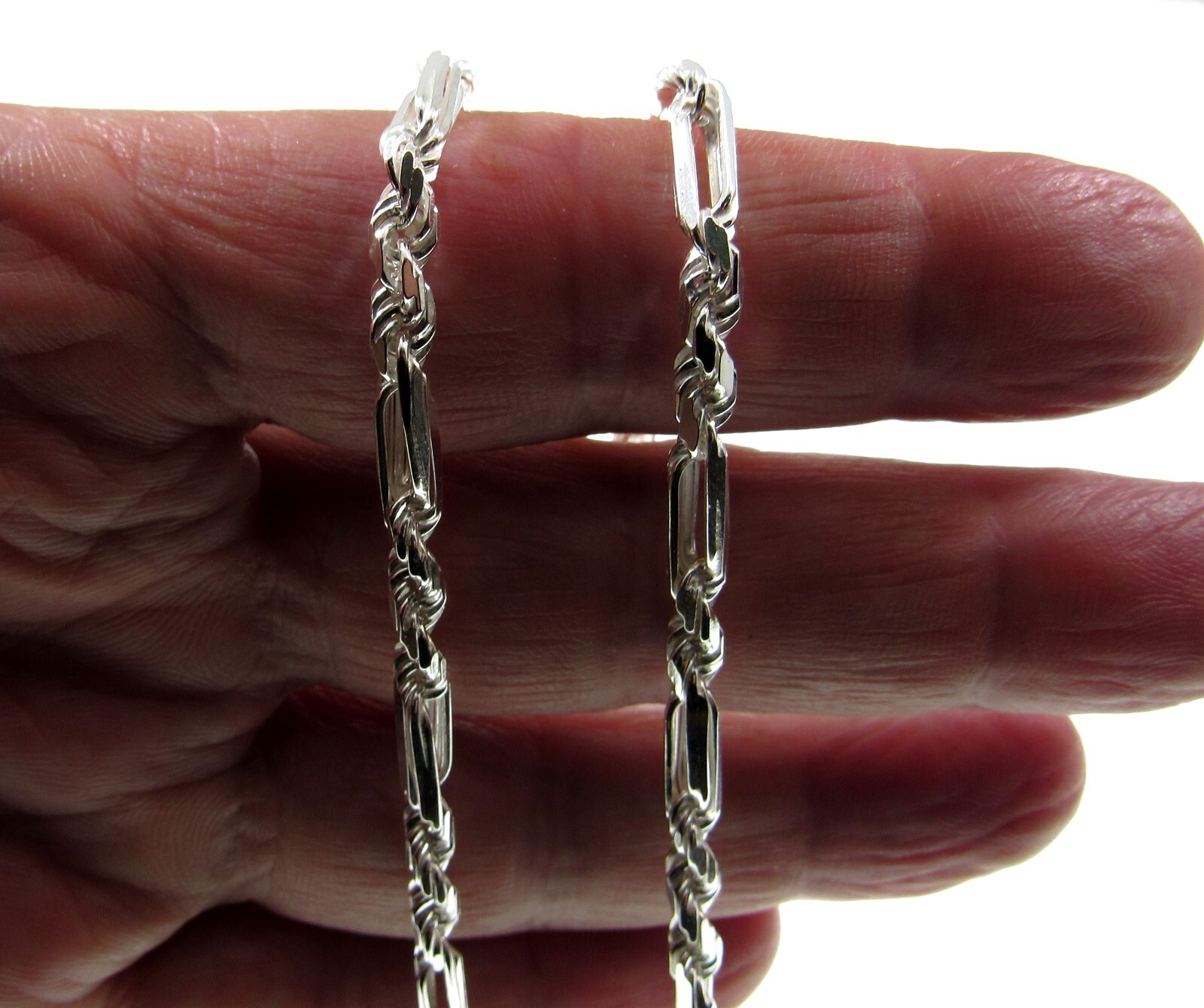 4MM Solid 925 Sterling Silver Men’s Italian Figarope Chain Necklace or Bracelet