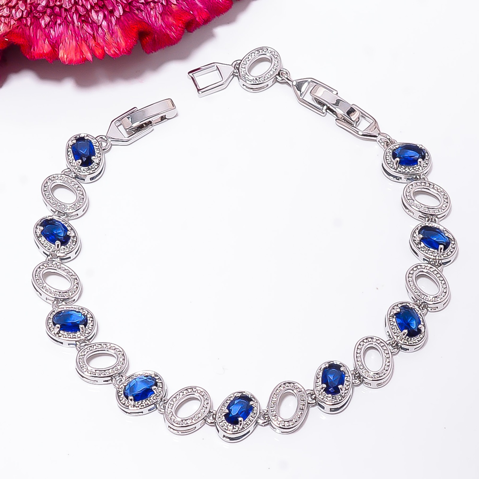 Blue Sapphire – Simulated 925 Sterling Silver Adjustable Bracelet 7-8″ B130519